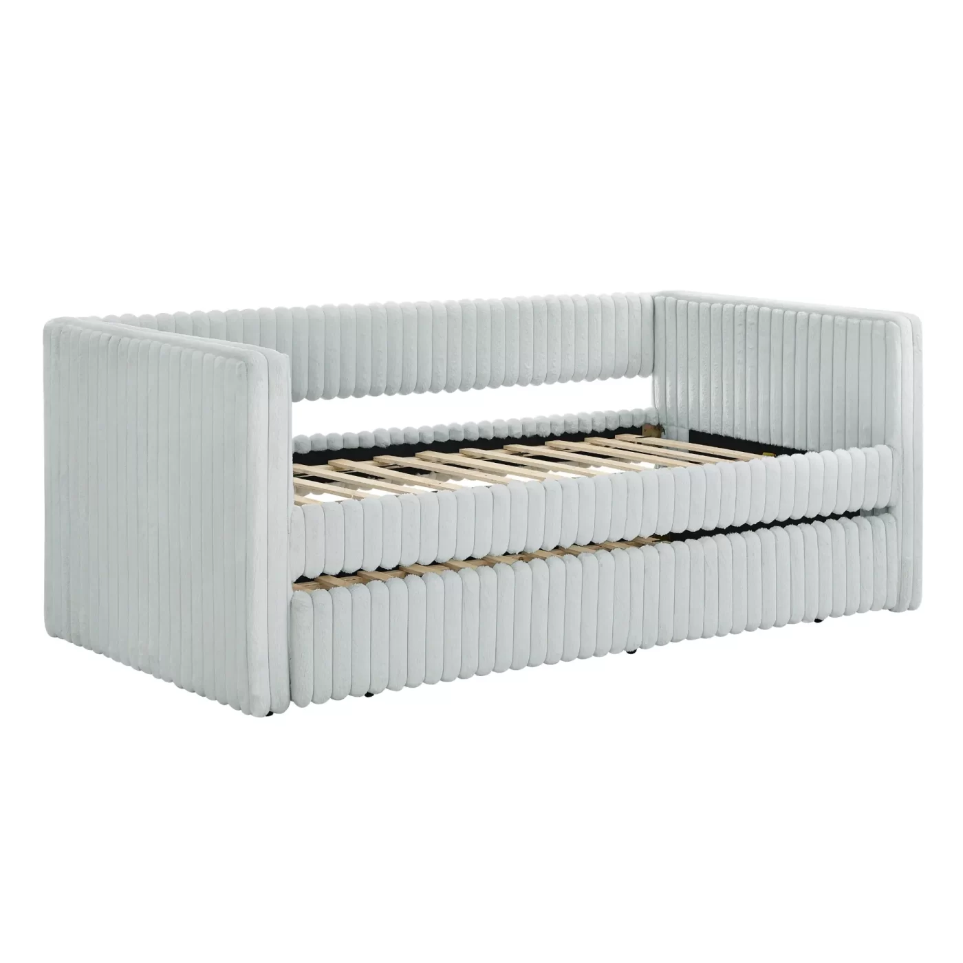 Twin Size Daybed, Upholstered sofa bed,The bottom pulls out to form a bed ,Striped corduroy fabric- Light grey(86'*43.5'*34')