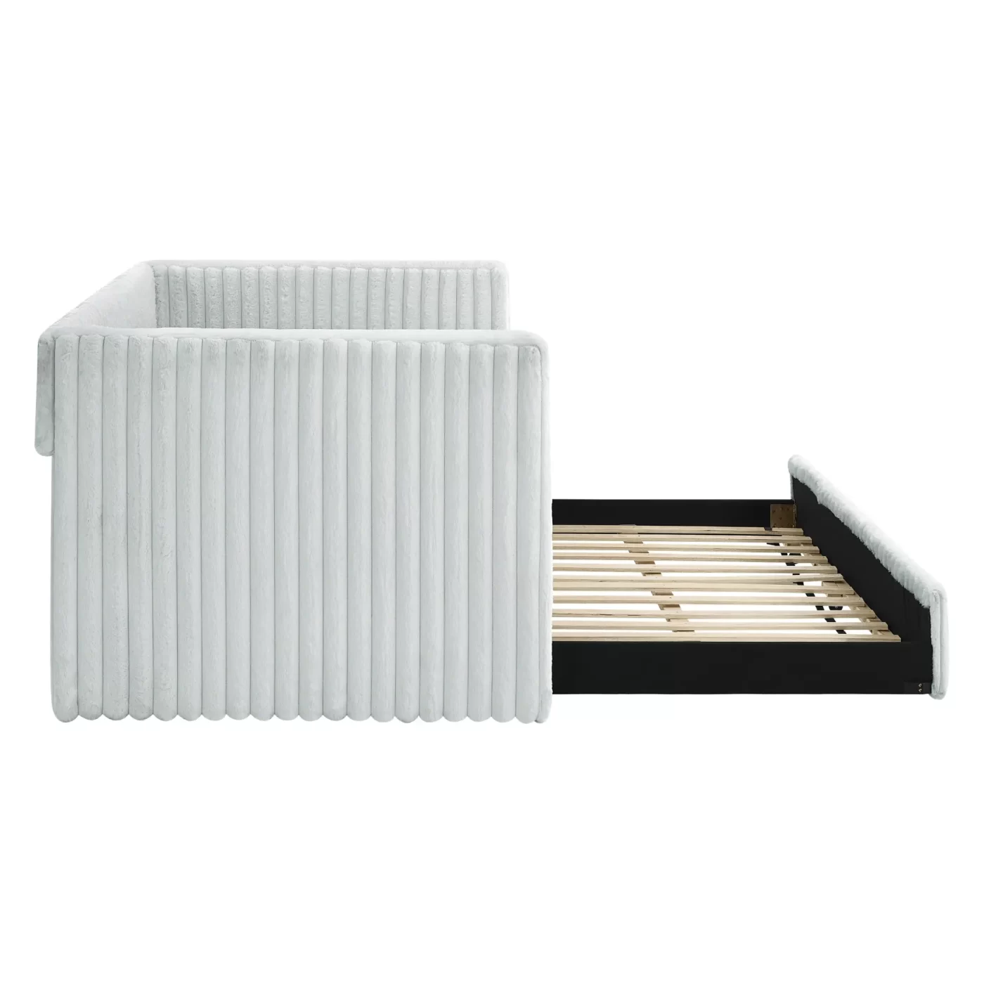 Twin Size Daybed, Upholstered sofa bed,The bottom pulls out to form a bed ,Striped corduroy fabric- Light grey(86'*43.5'*34')