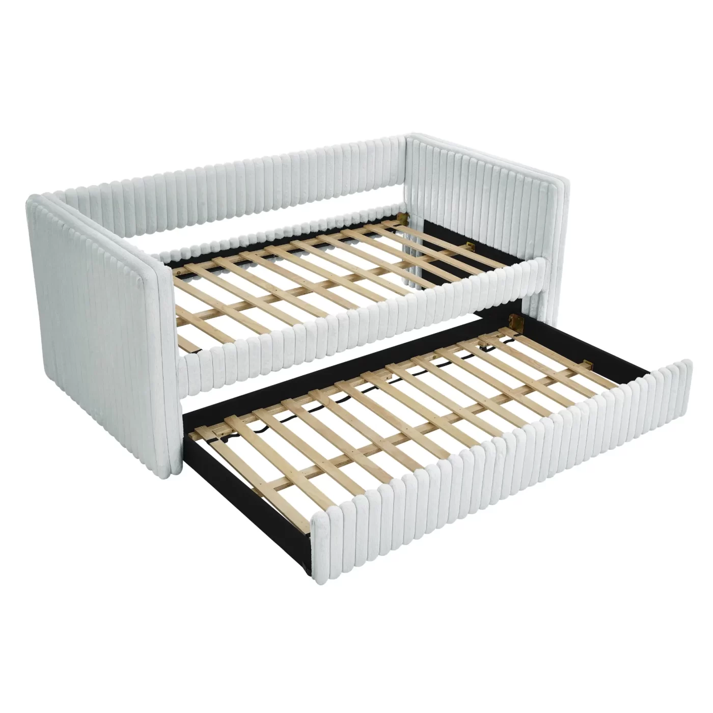 Twin Size Daybed, Upholstered sofa bed,The bottom pulls out to form a bed ,Striped corduroy fabric- Light grey(86'*43.5'*34')