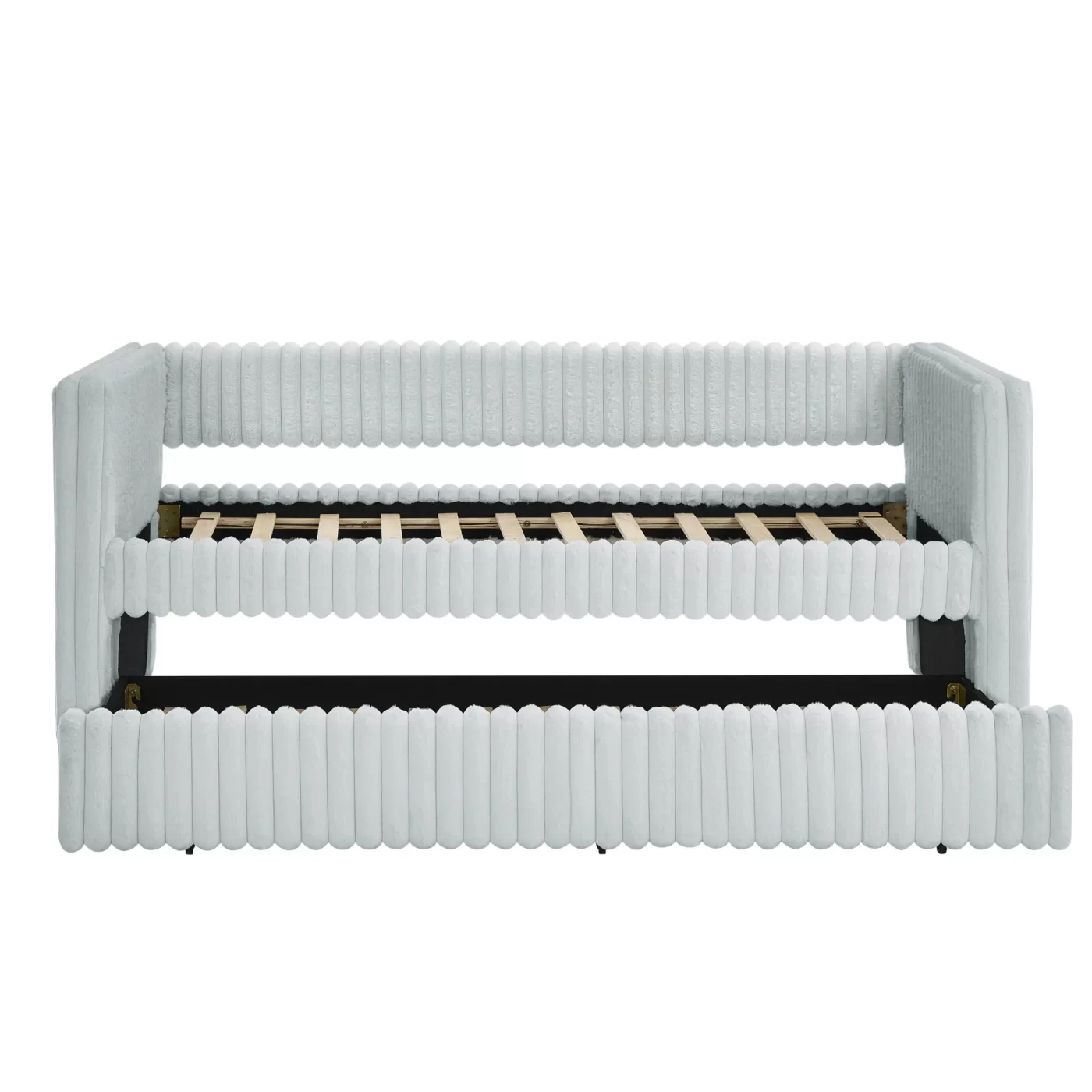 Twin Size Daybed, Upholstered sofa bed,The bottom pulls out to form a bed ,Striped corduroy fabric- Light grey(86'*43.5'*34')