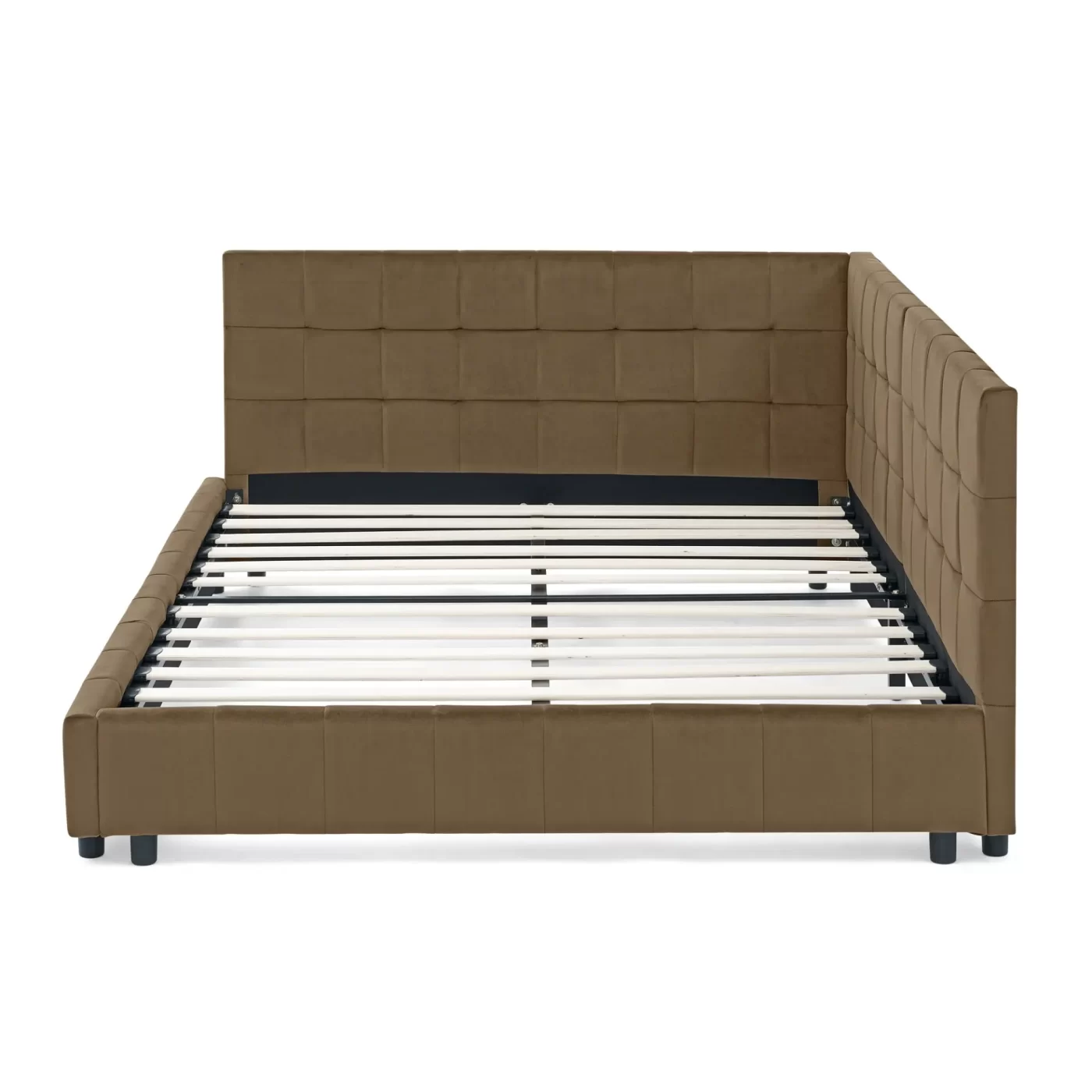 Full Size Upholstered Tufted Bed Frame, Sofa Bed Frame with Comfortable Backrest and Armrests, Full Size Bed for Bedroom, Living Room,Velvet, BROWN(80.5''*59''*30.5'')