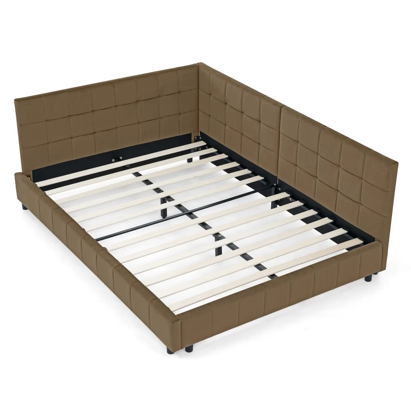 Full Size Upholstered Tufted Bed Frame, Sofa Bed Frame with Comfortable Backrest and Armrests, Full Size Bed for Bedroom, Living Room,Velvet, BROWN(80.5''*59''*30.5'')