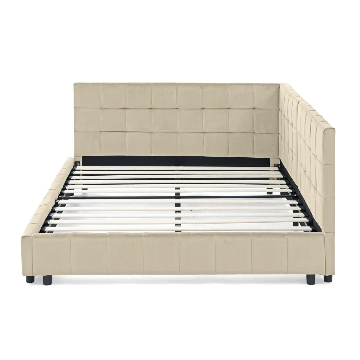 Full Size Upholstered Tufted Bed Frame, Sofa Bed Frame with Comfortable Backrest and Armrests, Full Size Bed for Bedroom, Living Room,Velvet, NEW BEIGE(80.5''*59''*30.5'')