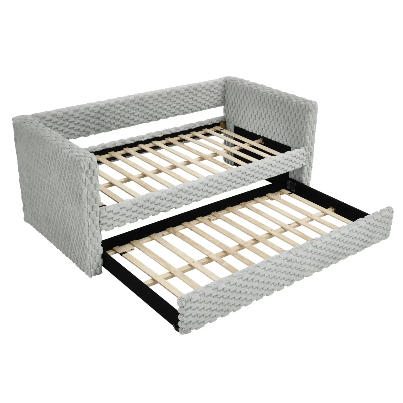 Twin Size Daybed, Upholstered sofa bed,The bottom pulls out to form a bed ,Plaid corduroy fabric- Dark grey(86'*43.5'*34')