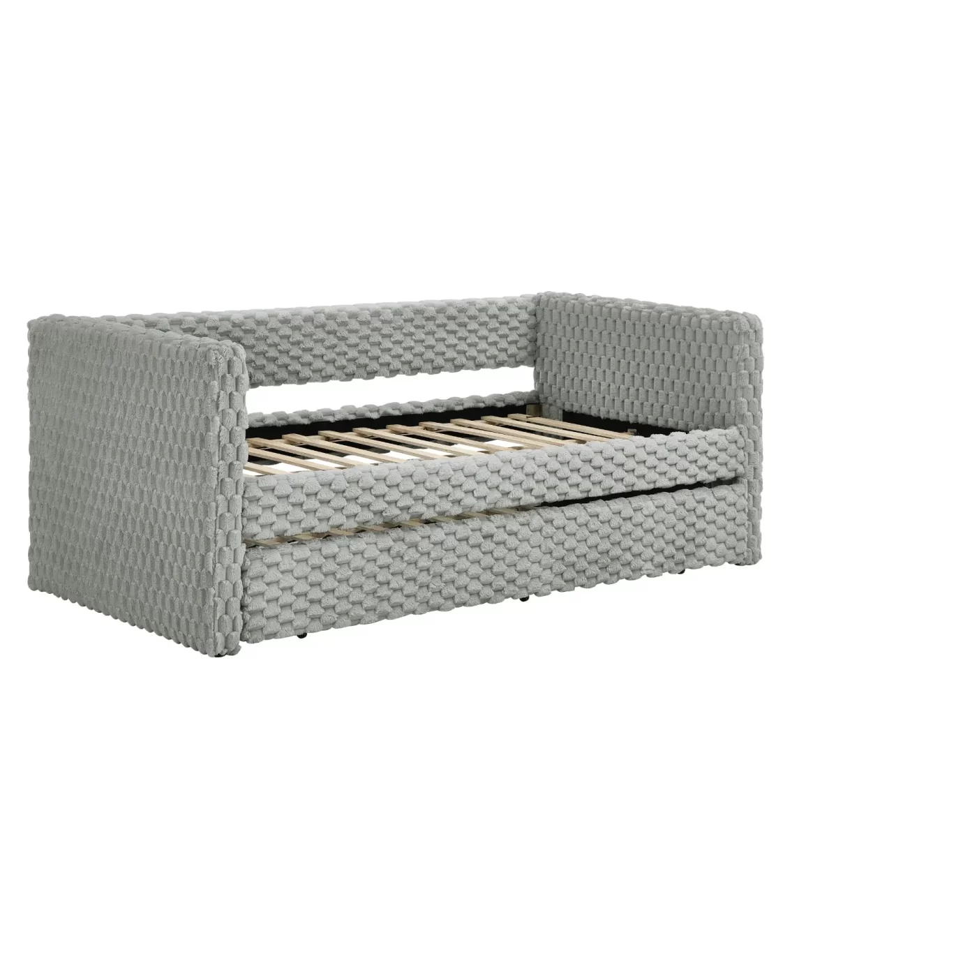 Twin Size Daybed, Upholstered sofa bed,The bottom pulls out to form a bed ,Plaid corduroy fabric- Dark grey(86'*43.5'*34')