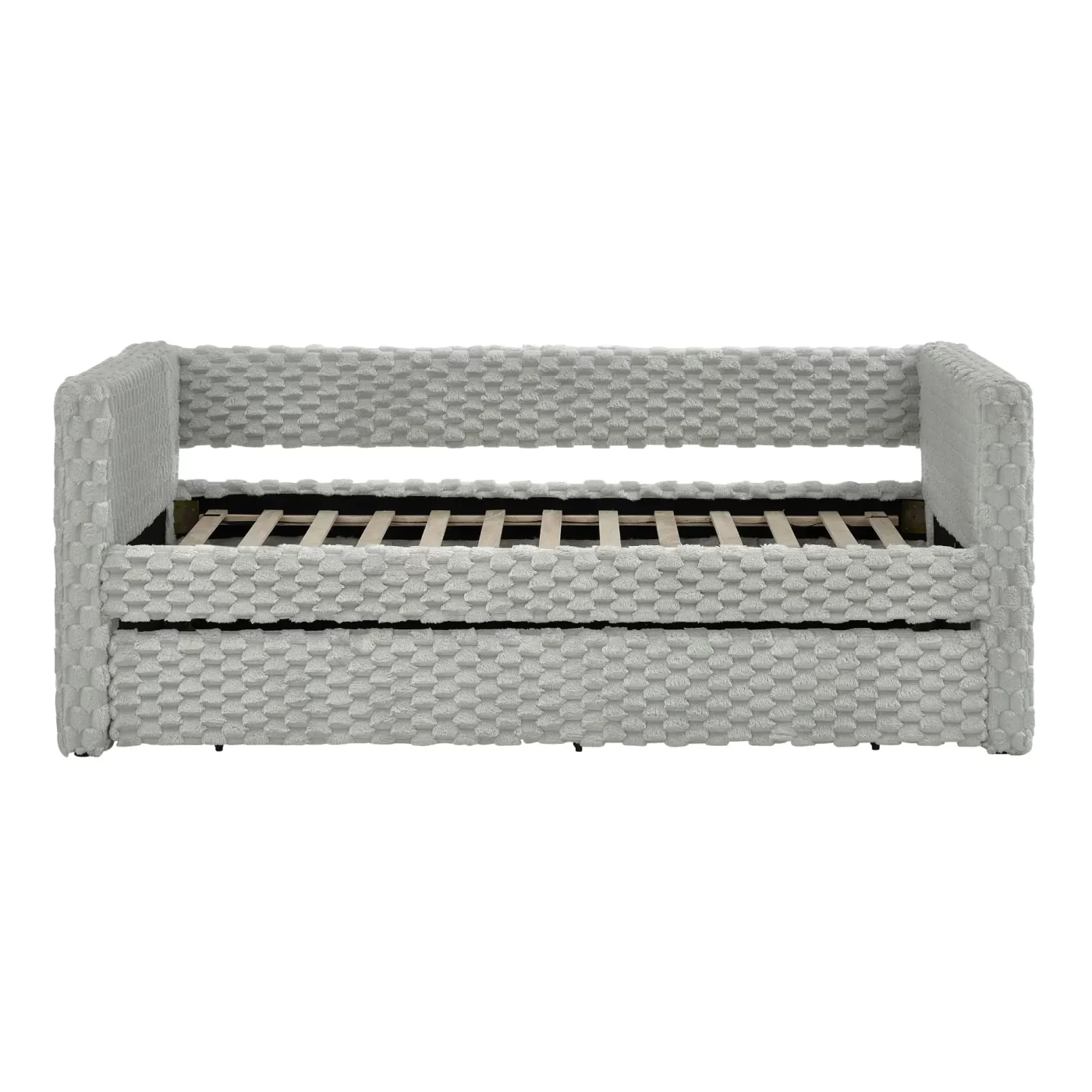 Twin Size Daybed, Upholstered sofa bed,The bottom pulls out to form a bed ,Plaid corduroy fabric- Dark grey(86'*43.5'*34')