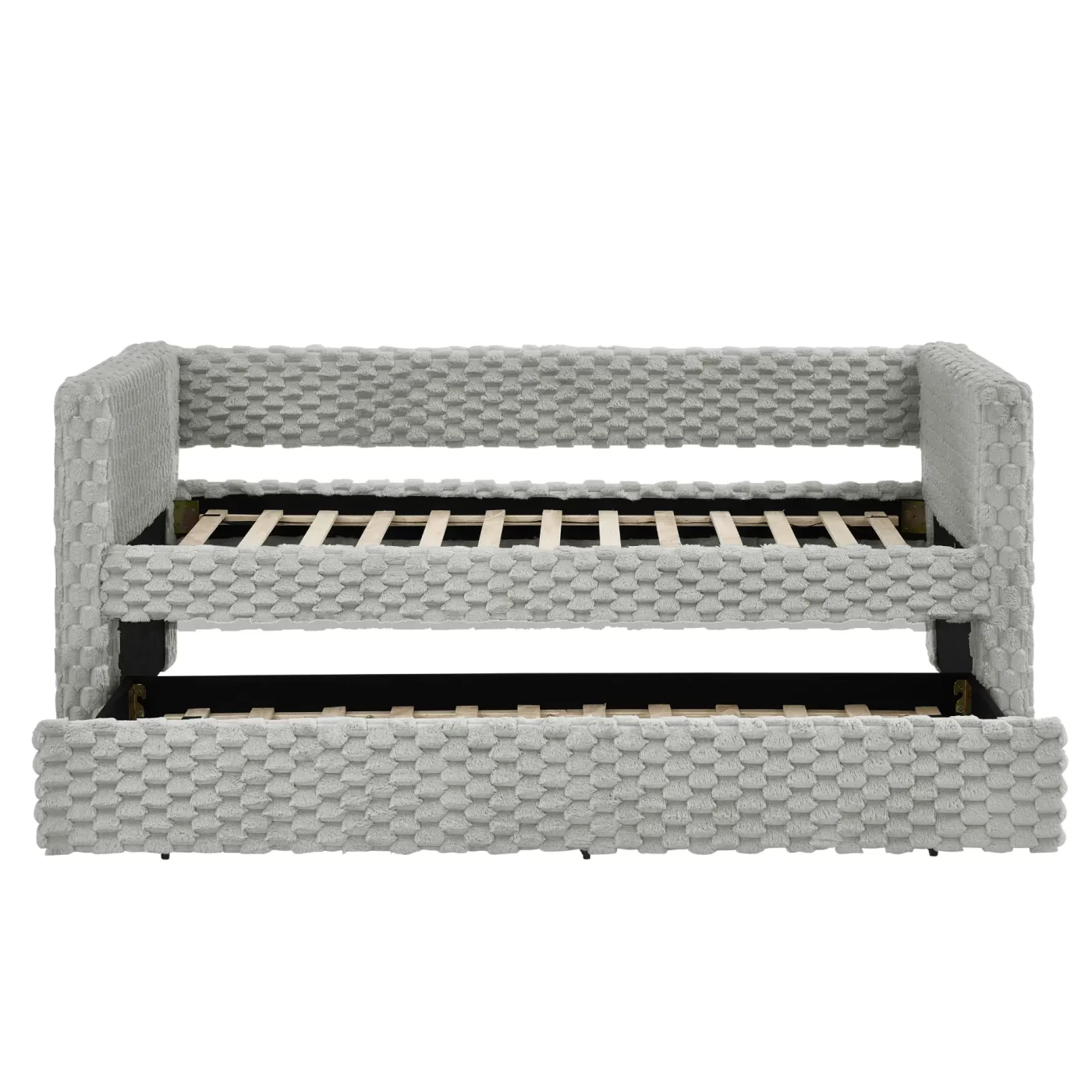 Twin Size Daybed, Upholstered sofa bed,The bottom pulls out to form a bed ,Plaid corduroy fabric- Dark grey(86'*43.5'*34')