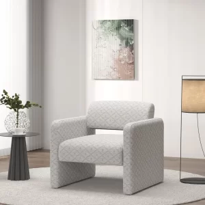 Beige grid single sofa chair, upholstered comfortable chair with armrests, for dining room/bedroom/living room/reception - Beige grid (30.9'*30.51'*30.11')
