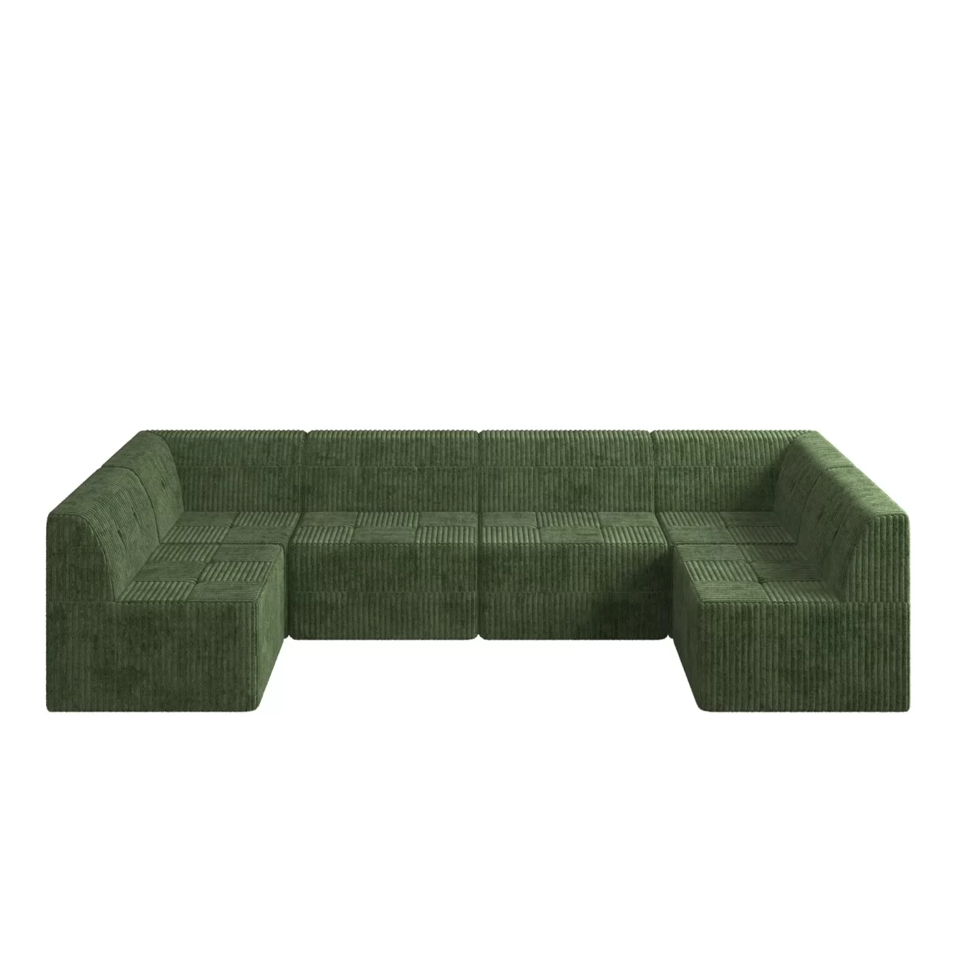U shape Modular Sectional Sofa, Compressed Sectional Sofa Modern Minimalist Style Corduroy Couch, Sleeper Sofa for Living Room, Bedroom, Comfy Compressed Sofa Couch Space-Efficient Design-GREEN