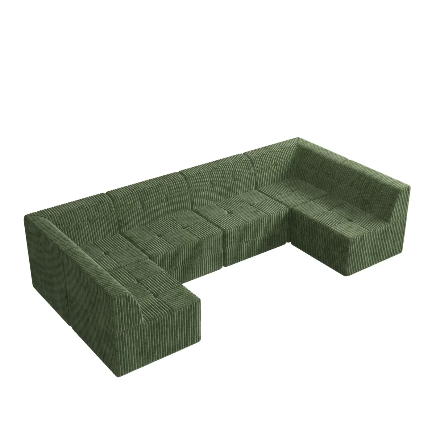 U shape Modular Sectional Sofa, Compressed Sectional Sofa Modern Minimalist Style Corduroy Couch, Sleeper Sofa for Living Room, Bedroom, Comfy Compressed Sofa Couch Space-Efficient Design-GREEN