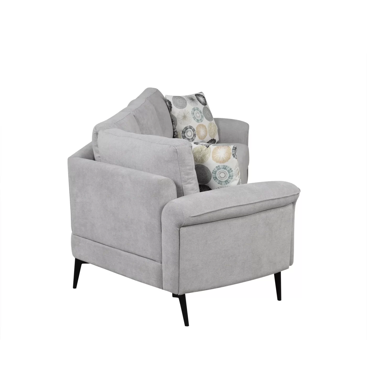 111' Upholstered 3-seater Sofa Curved Sofa Couch with Two Printed Pillows for Living Room, Gray