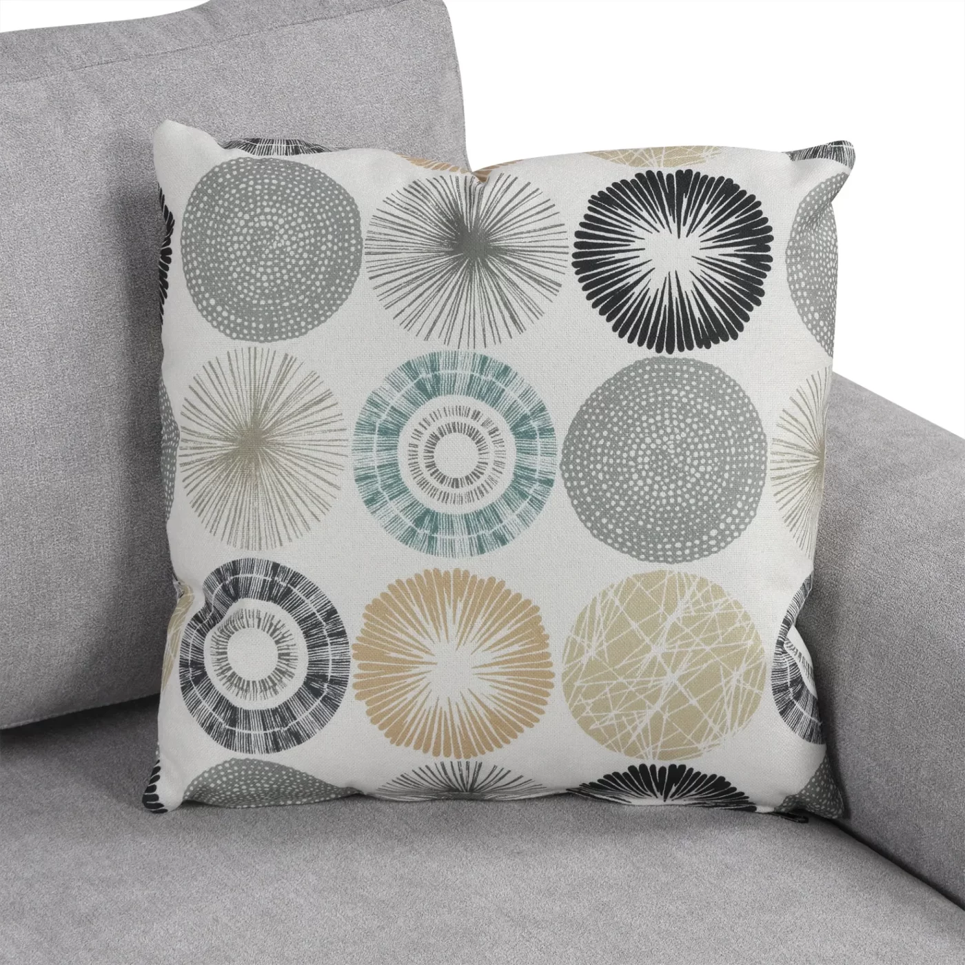 111' Upholstered 3-seater Sofa Curved Sofa Couch with Two Printed Pillows for Living Room, Gray