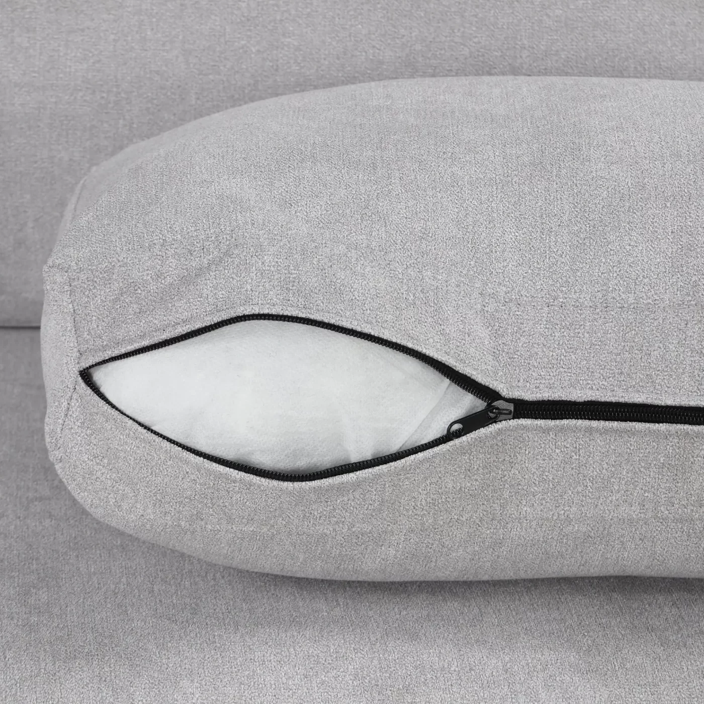 111' Upholstered 3-seater Sofa Curved Sofa Couch with Two Printed Pillows for Living Room, Gray