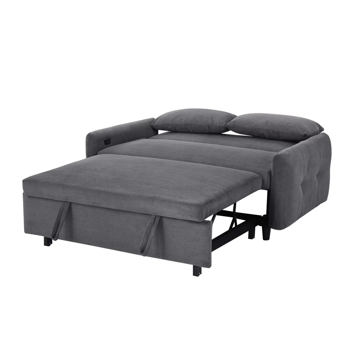57.48' Pull-out Sofa Bed Convertible Couch 2 Seat Loveseat Sofa Modern Sleeper Sofa with Two Throw Pillows and USB Ports for Living Room, Dark Grey(Old Sku:WF317760AAR)
