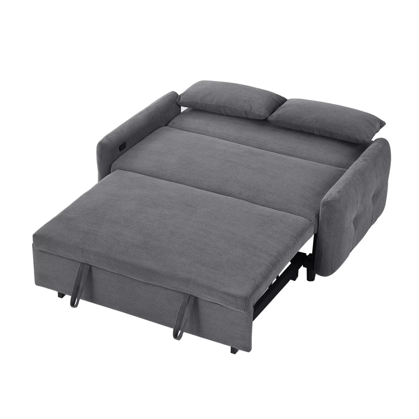 57.48' Pull-out Sofa Bed Convertible Couch 2 Seat Loveseat Sofa Modern Sleeper Sofa with Two Throw Pillows and USB Ports for Living Room, Dark Grey(Old Sku:WF317760AAR)