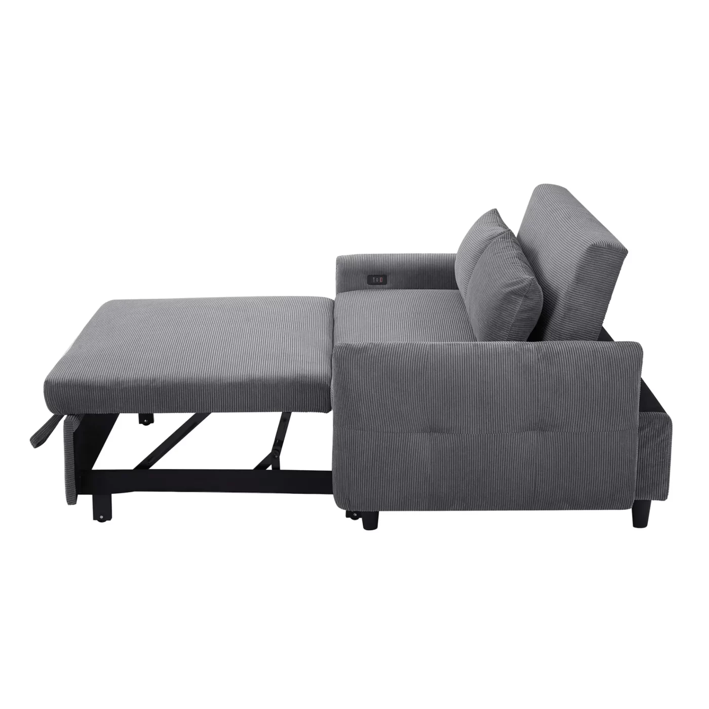 57.48' Pull-out Sofa Bed Convertible Couch 2 Seat Loveseat Sofa Modern Sleeper Sofa with Two Throw Pillows and USB Ports for Living Room, Dark Grey(Old Sku:WF317760AAR)