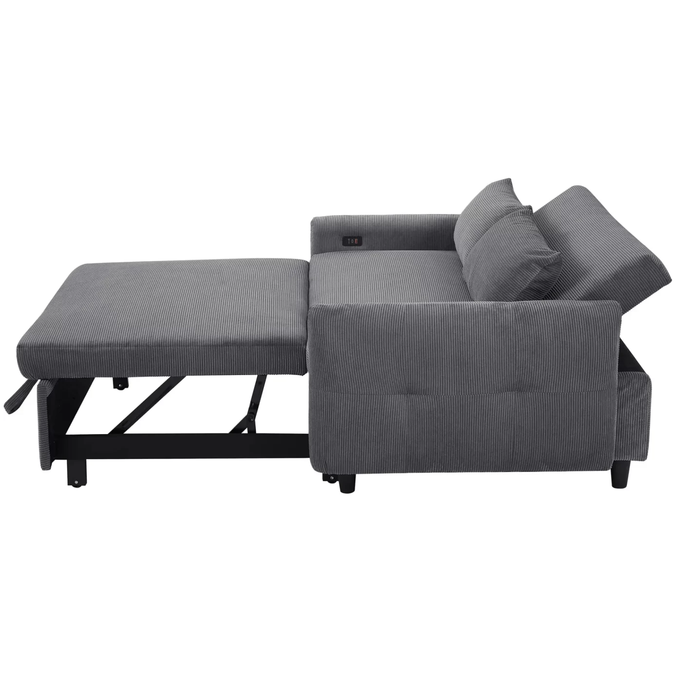 57.48' Pull-out Sofa Bed Convertible Couch 2 Seat Loveseat Sofa Modern Sleeper Sofa with Two Throw Pillows and USB Ports for Living Room, Dark Grey(Old Sku:WF317760AAR)
