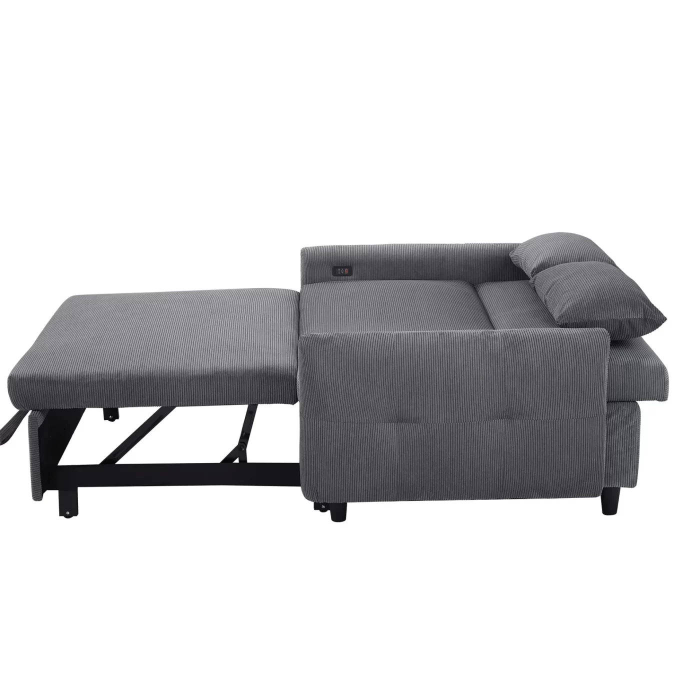 57.48' Pull-out Sofa Bed Convertible Couch 2 Seat Loveseat Sofa Modern Sleeper Sofa with Two Throw Pillows and USB Ports for Living Room, Dark Grey(Old Sku:WF317760AAR)