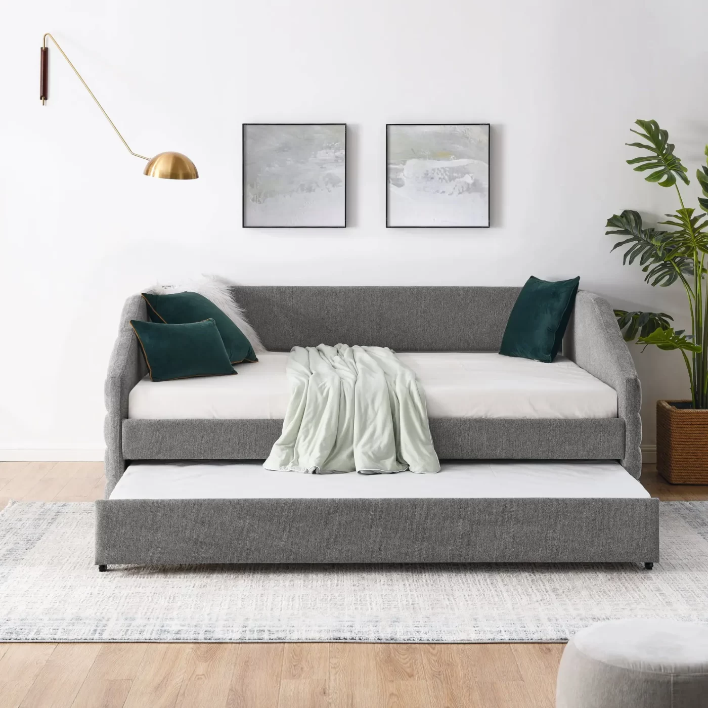 Full Size Daybed with Trundle Upholstered Tufted Sofa Bed, Linen Fabric, Grey (82.5'x58'x34')