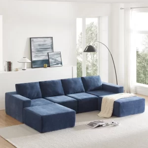 110*72' Modular U Shaped Sectional Sofa with Ottomans,Luxury Cloud Chenille Floor Couch with Deep Seat,No Assembly Required,Fully Compressed Upholstered Sofa for Living Room,Bedroom,3 Colors