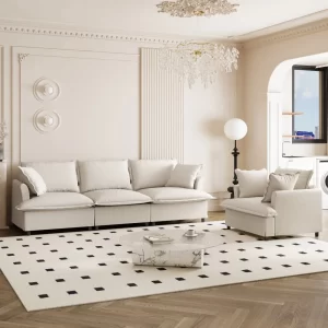 2 Piece Living Room Sofa Set with Throw Pillows,Chenille Sectional Couch Sets,Upholstered 3 Seater Sofa & Armchair,4 Seat Indoor Furniture for Bedroom,Apartment,Office,2 Colors