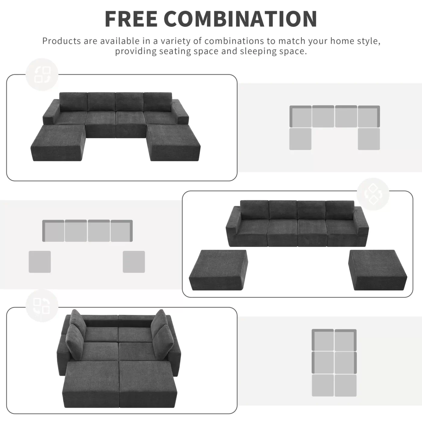 110*72' Modular U Shaped Sectional Sofa with Ottomans,Luxury Cloud Chenille Floor Couch with Deep Seat,No Assembly Required,Fully Compressed Upholstered Sofa for Living Room,Bedroom,3 Colors