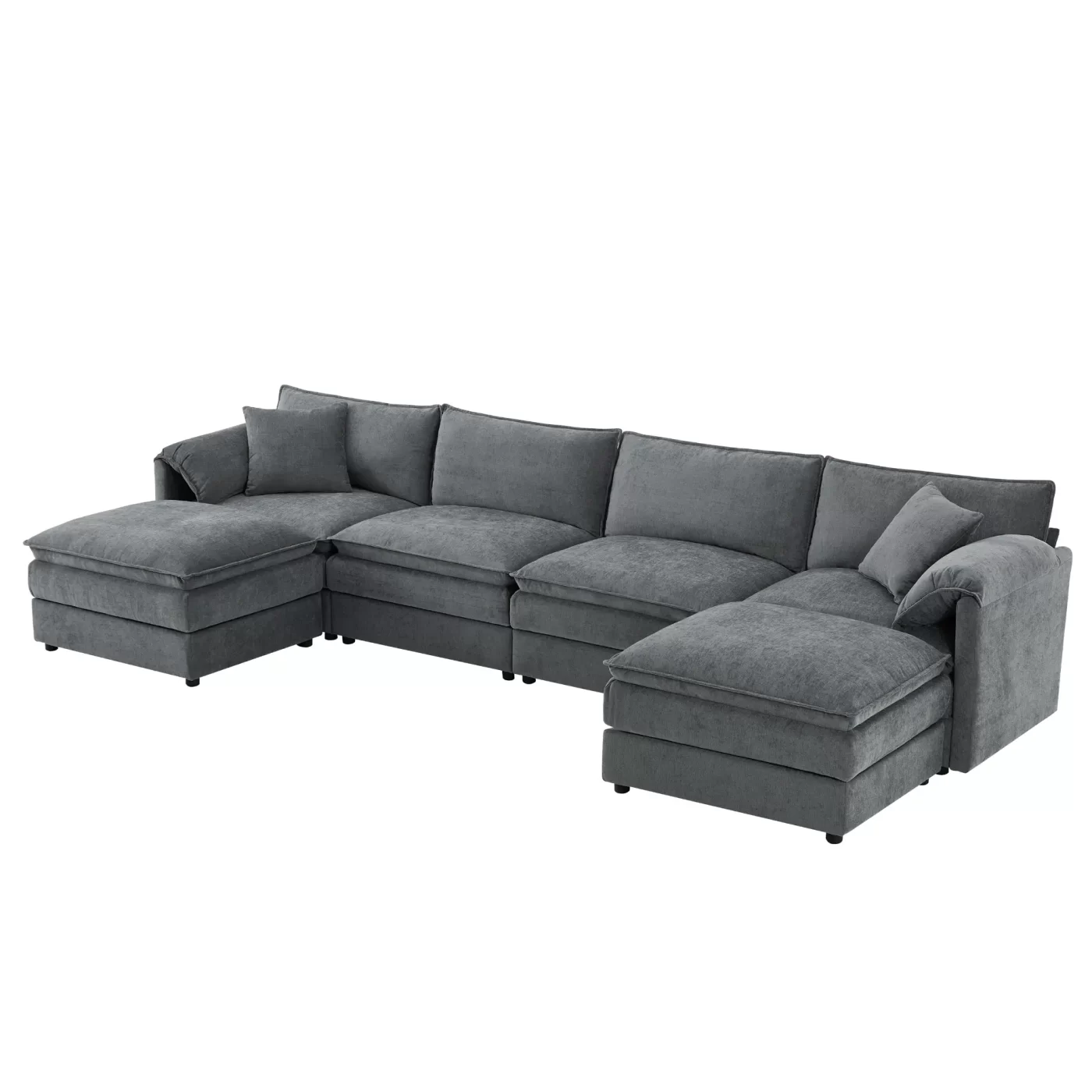 136' Chenille Modular Sectional Sofa with Deep and Wide Seat,U Shaped Cloud Couch Set with Double Cushions,6 Seat Sofa with Movable Ottomans,Oversized Indoor Furniture for Living Room,3 Colors