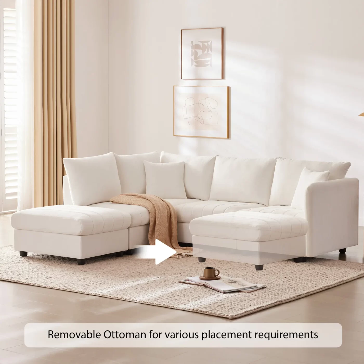 89*79' Modern Modular Sectional Sofa with Deep Seat,Vertical Stripes,5 Seat Corner Couch with Movable Ottoman,Throw Pillows,L-Shaped Comfy Cloud Indoor Furniture for Living Room,Apartment,3 Colors