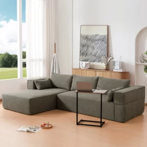 112'Modular Sectional Sofa with Free Side Table,Wide Seat,Fully Compressed,Wrinkle-resistant Boucle Fabric Couch with Chaise,Free Combination,L-Shaped Sofa for Living Room,No Assembly Required,3 Color