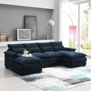 110*55' Modern Modular U-shaped Sectional Sofa with Waist Pillows,6 Seat Upholstered Symmetrical Indoor Furniture,Comfy Chenille Cloud Couch Set with Chaise Lounge for Living Room,Apartment,5 Colours