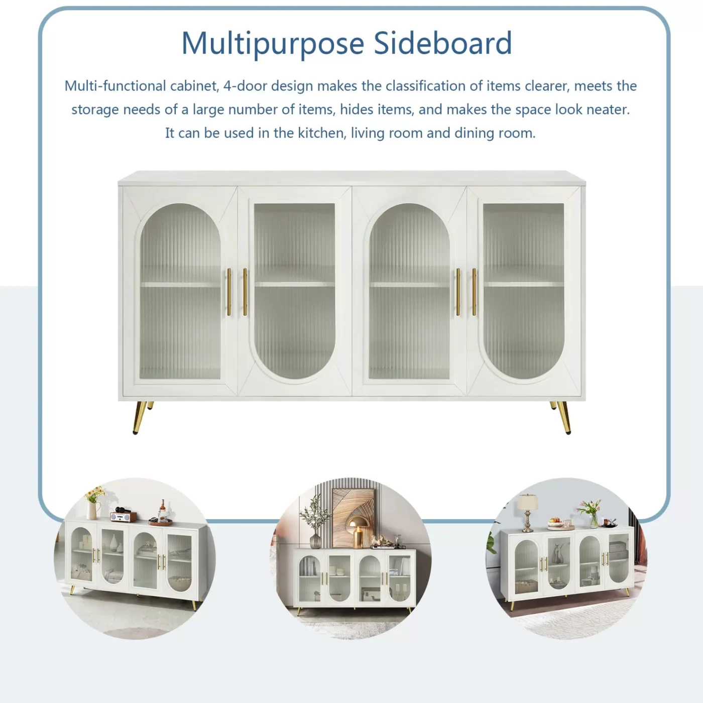 TV Stand for 65+ Inch TV, Wood TV Stand with Storage Cabinet & Adjustable Shelves, Media TV Console for Living Room Bedroom(White)