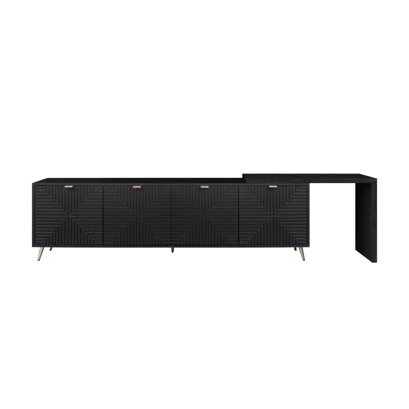 70'-90' Extendable TV Cabinet, Modern Entertainment Center with Storage and Adjustable Shelves, Lacquered and Real Wood Veneered TV Console for Living Room, Hallway, Entryway, Black