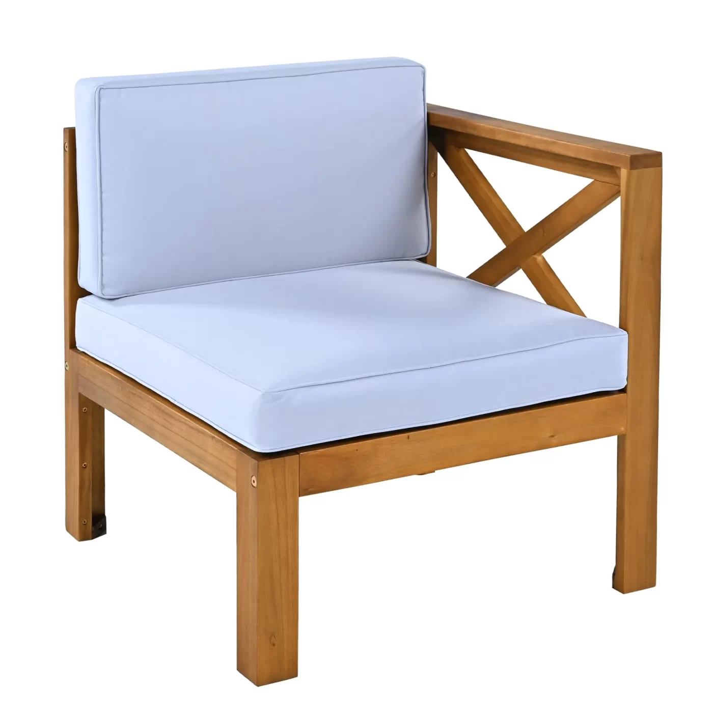 Outdoor Backyard Patio Wood 5-Piece Sectional Sofa Seating Group Set with Cushions, Natural Finish+ Gray Cushions