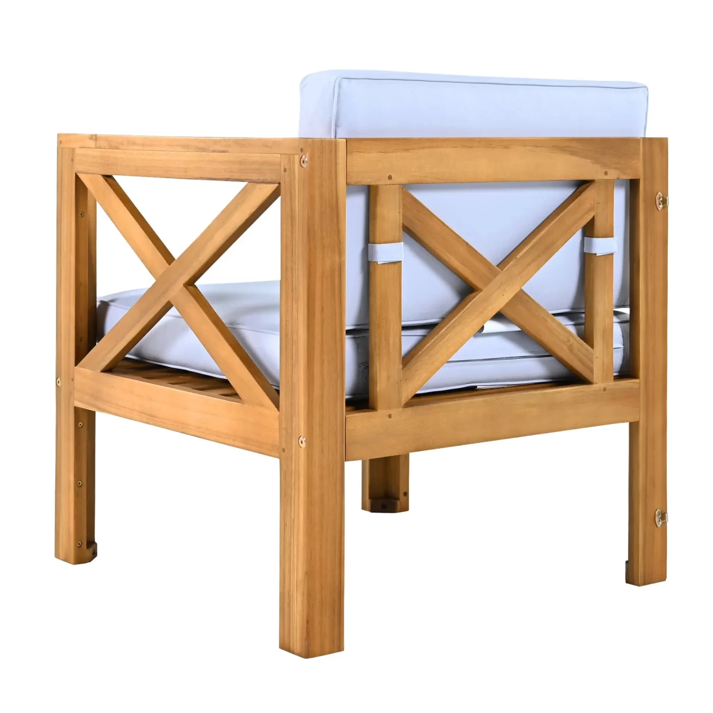 Outdoor Backyard Patio Wood 5-Piece Sectional Sofa Seating Group Set with Cushions, Natural Finish+ Gray Cushions