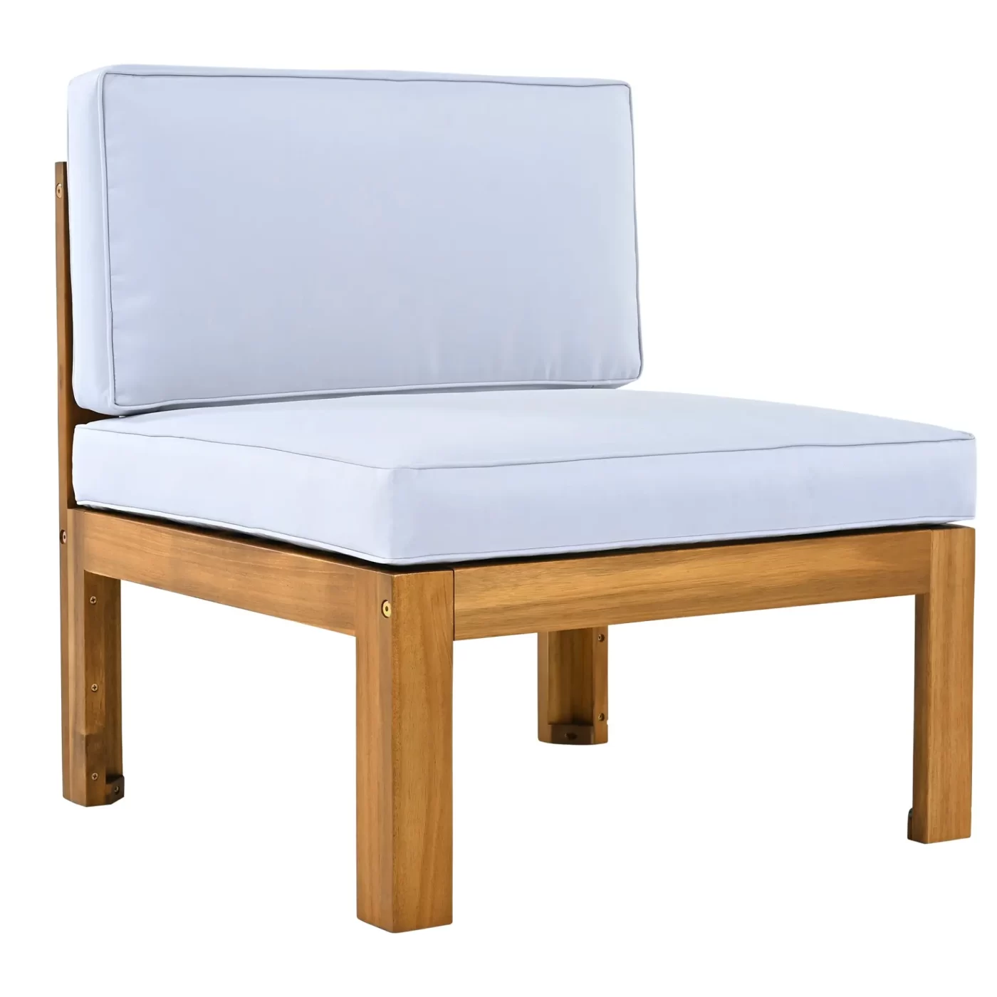 Outdoor Backyard Patio Wood 5-Piece Sectional Sofa Seating Group Set with Cushions, Natural Finish+ Gray Cushions