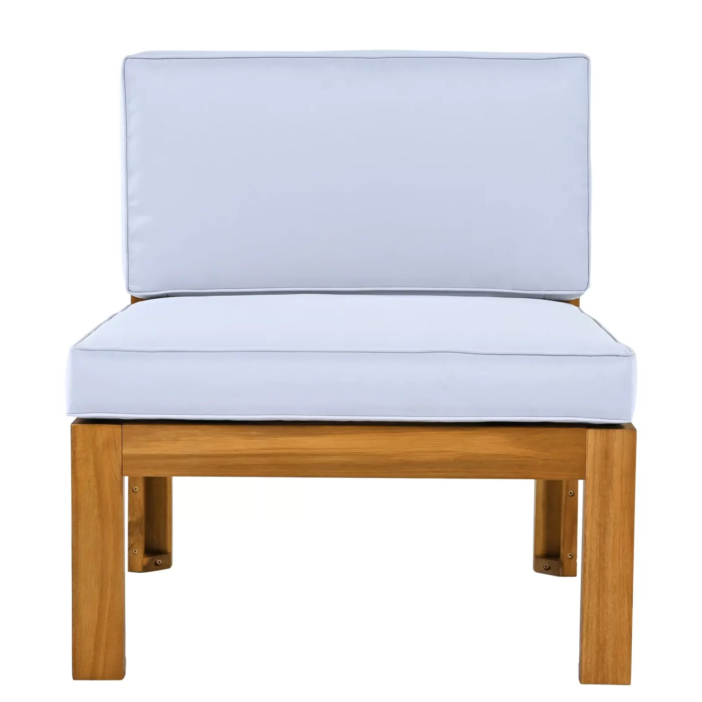 Outdoor Backyard Patio Wood 5-Piece Sectional Sofa Seating Group Set with Cushions, Natural Finish+ Gray Cushions