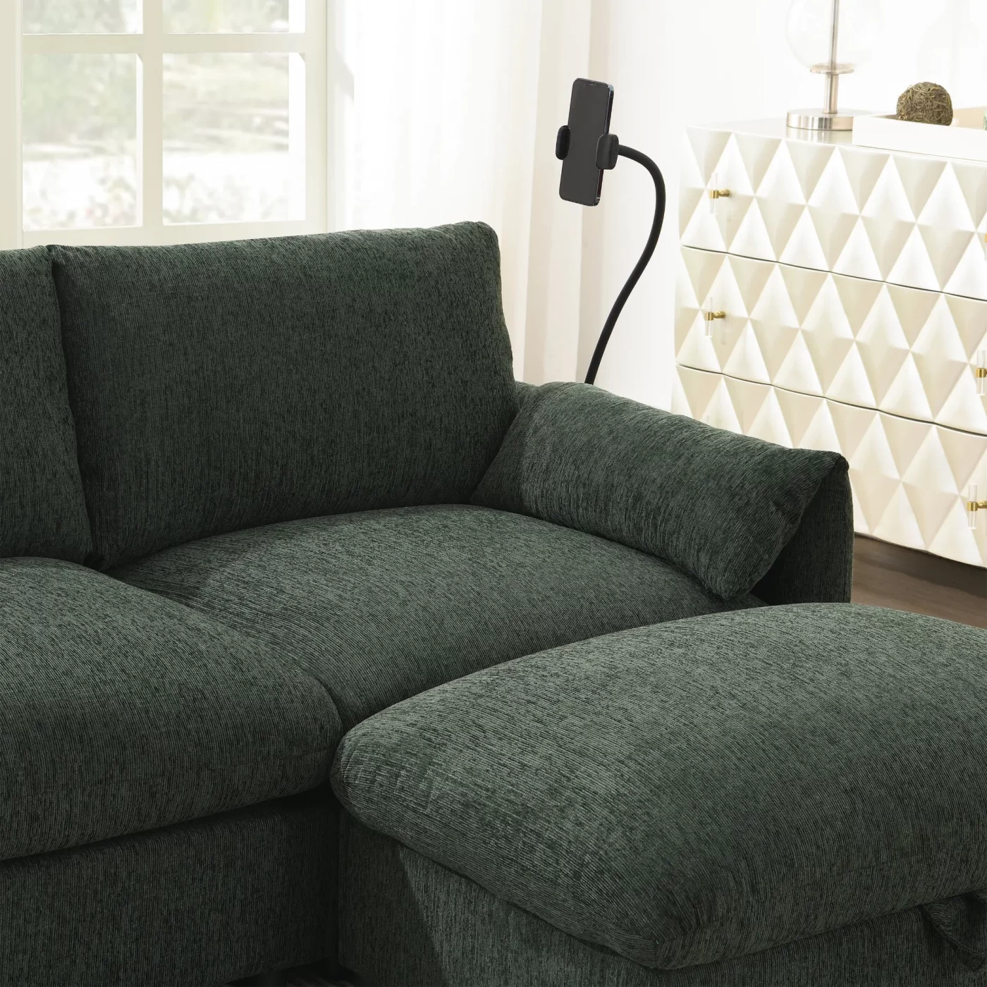 96.5'' Chenille Sectional Sofa with Storage Ottoman and Pockets,Adjustable Phone Holder,Wide Seat,4 Seat L Shaped Couch Set,Comfy Sofa with USB Charger for Living Room,Apartment,3 Colors