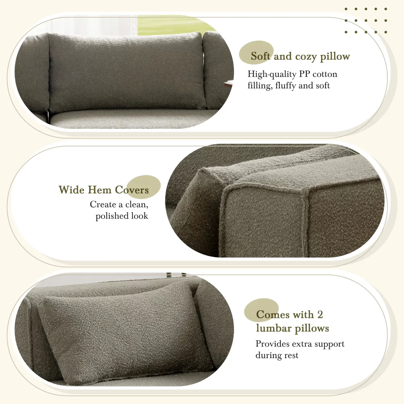 112'Modular Sectional Sofa with Free Side Table,Wide Seat,Fully Compressed,Wrinkle-resistant Boucle Fabric Couch with Chaise,Free Combination,L-Shaped Sofa for Living Room,No Assembly Required,3 Color