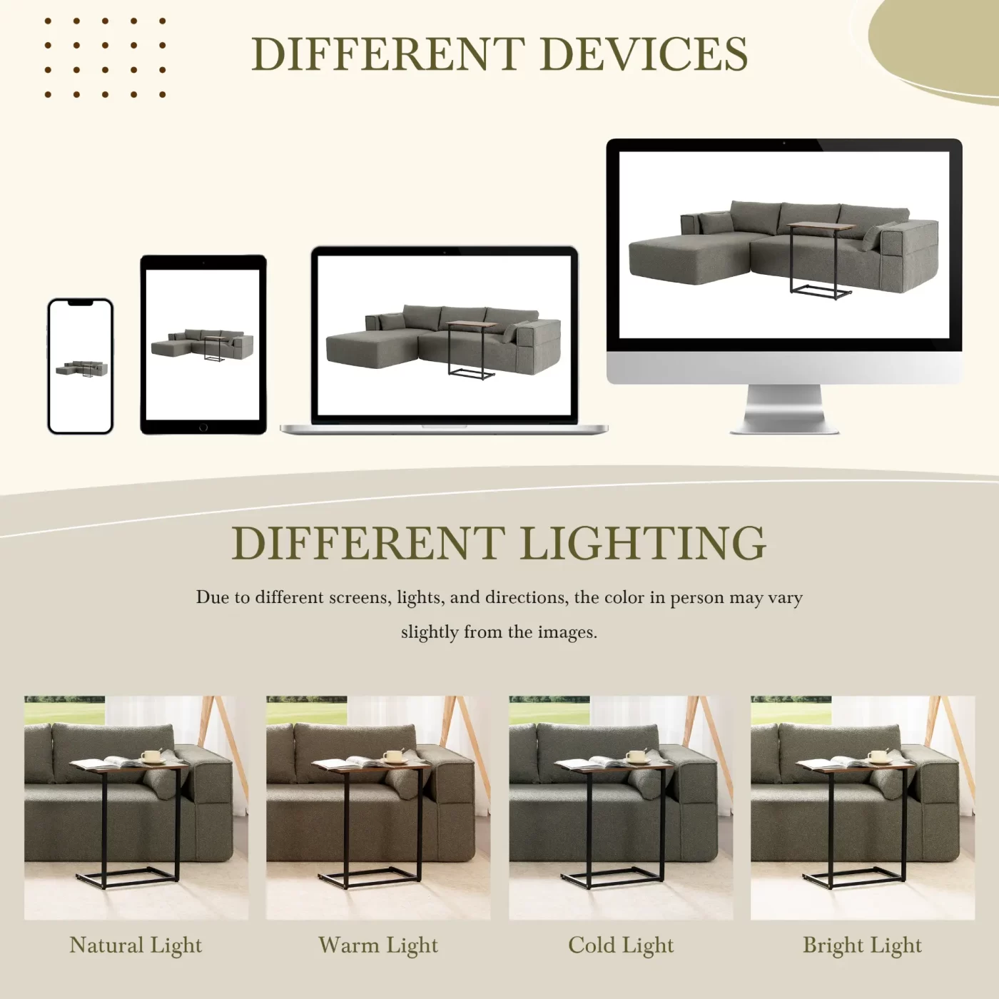 112'Modular Sectional Sofa with Free Side Table,Wide Seat,Fully Compressed,Wrinkle-resistant Boucle Fabric Couch with Chaise,Free Combination,L-Shaped Sofa for Living Room,No Assembly Required,3 Color