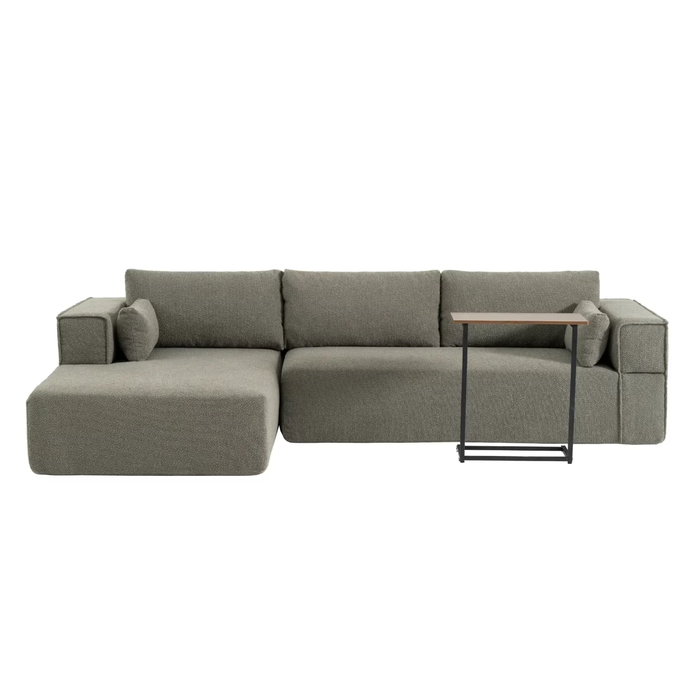 112'Modular Sectional Sofa with Free Side Table,Wide Seat,Fully Compressed,Wrinkle-resistant Boucle Fabric Couch with Chaise,Free Combination,L-Shaped Sofa for Living Room,No Assembly Required,3 Color
