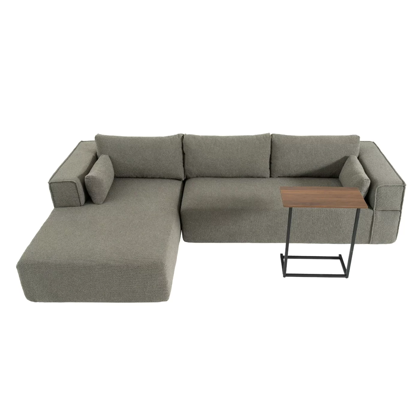 112'Modular Sectional Sofa with Free Side Table,Wide Seat,Fully Compressed,Wrinkle-resistant Boucle Fabric Couch with Chaise,Free Combination,L-Shaped Sofa for Living Room,No Assembly Required,3 Color