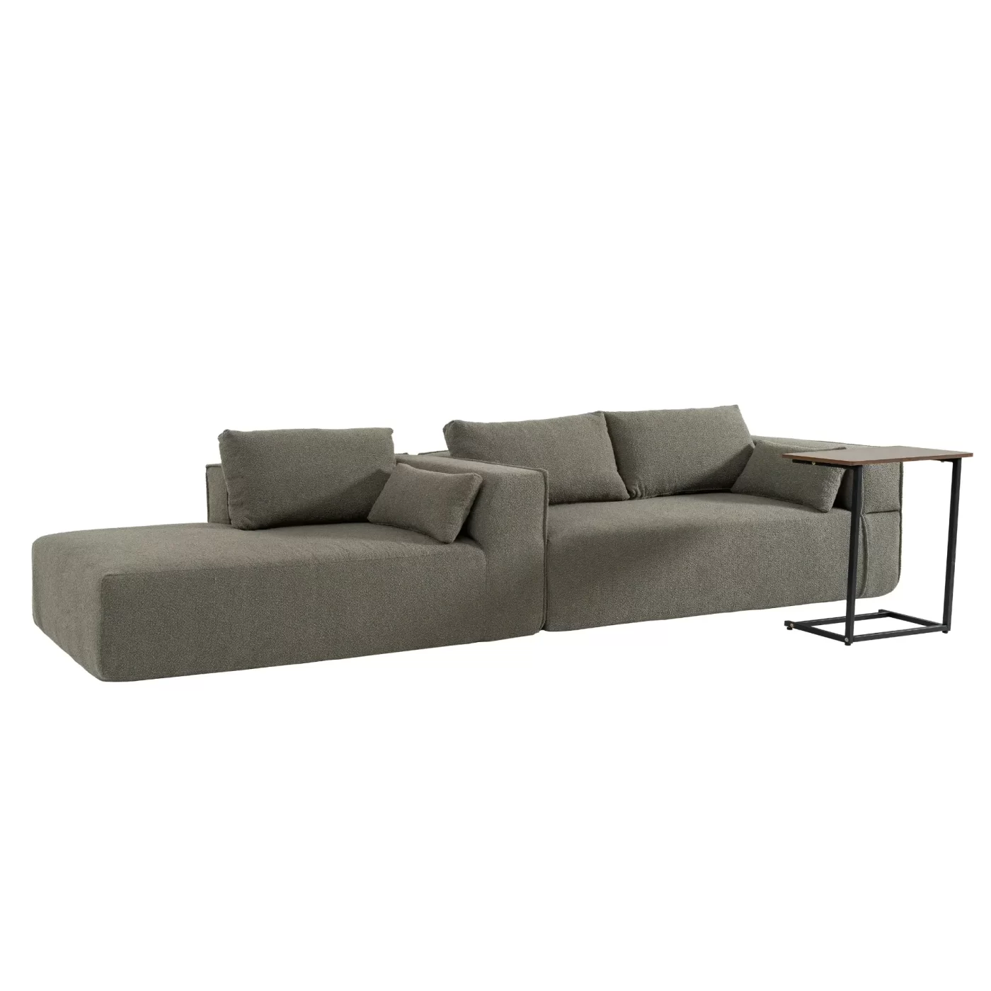 112'Modular Sectional Sofa with Free Side Table,Wide Seat,Fully Compressed,Wrinkle-resistant Boucle Fabric Couch with Chaise,Free Combination,L-Shaped Sofa for Living Room,No Assembly Required,3 Color