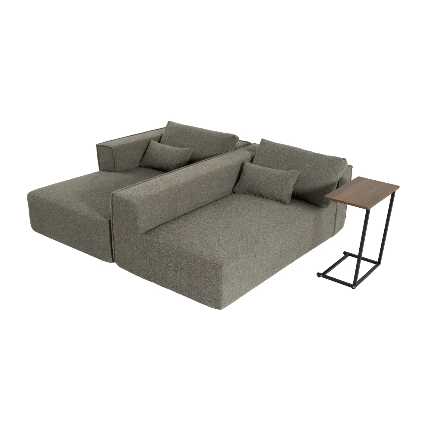 112'Modular Sectional Sofa with Free Side Table,Wide Seat,Fully Compressed,Wrinkle-resistant Boucle Fabric Couch with Chaise,Free Combination,L-Shaped Sofa for Living Room,No Assembly Required,3 Color