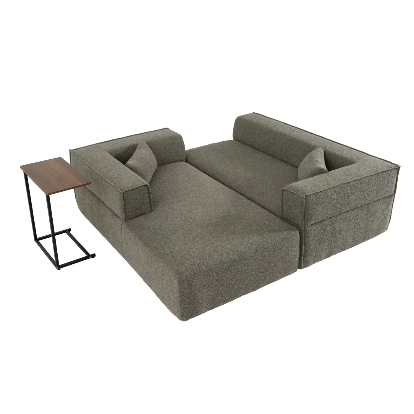 112'Modular Sectional Sofa with Free Side Table,Wide Seat,Fully Compressed,Wrinkle-resistant Boucle Fabric Couch with Chaise,Free Combination,L-Shaped Sofa for Living Room,No Assembly Required,3 Color