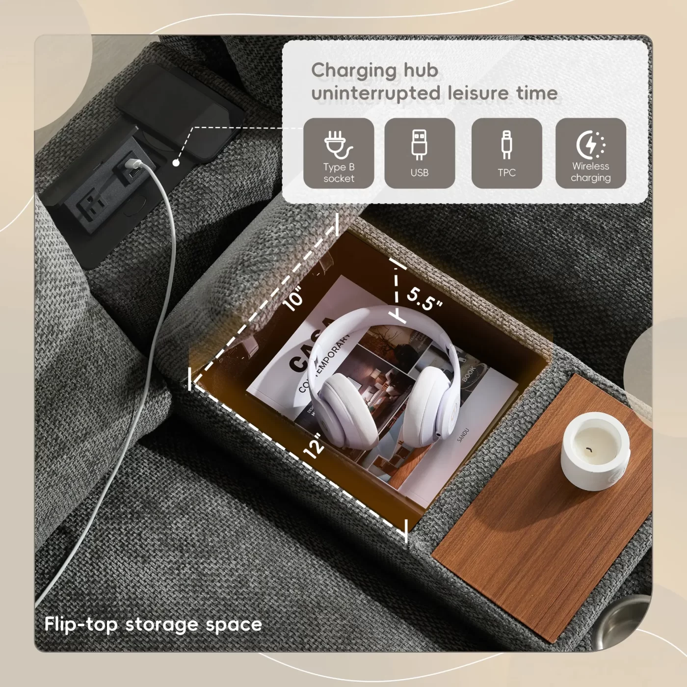 142'' Modular Sectional Sofa with Movable Storage Ottoman and Console,Cup Holder,Wide Seat,6 Seat U Shaped Couch,Oversized Chenille Sofa with USB Charger for Living Room,Apartment,2 Colors