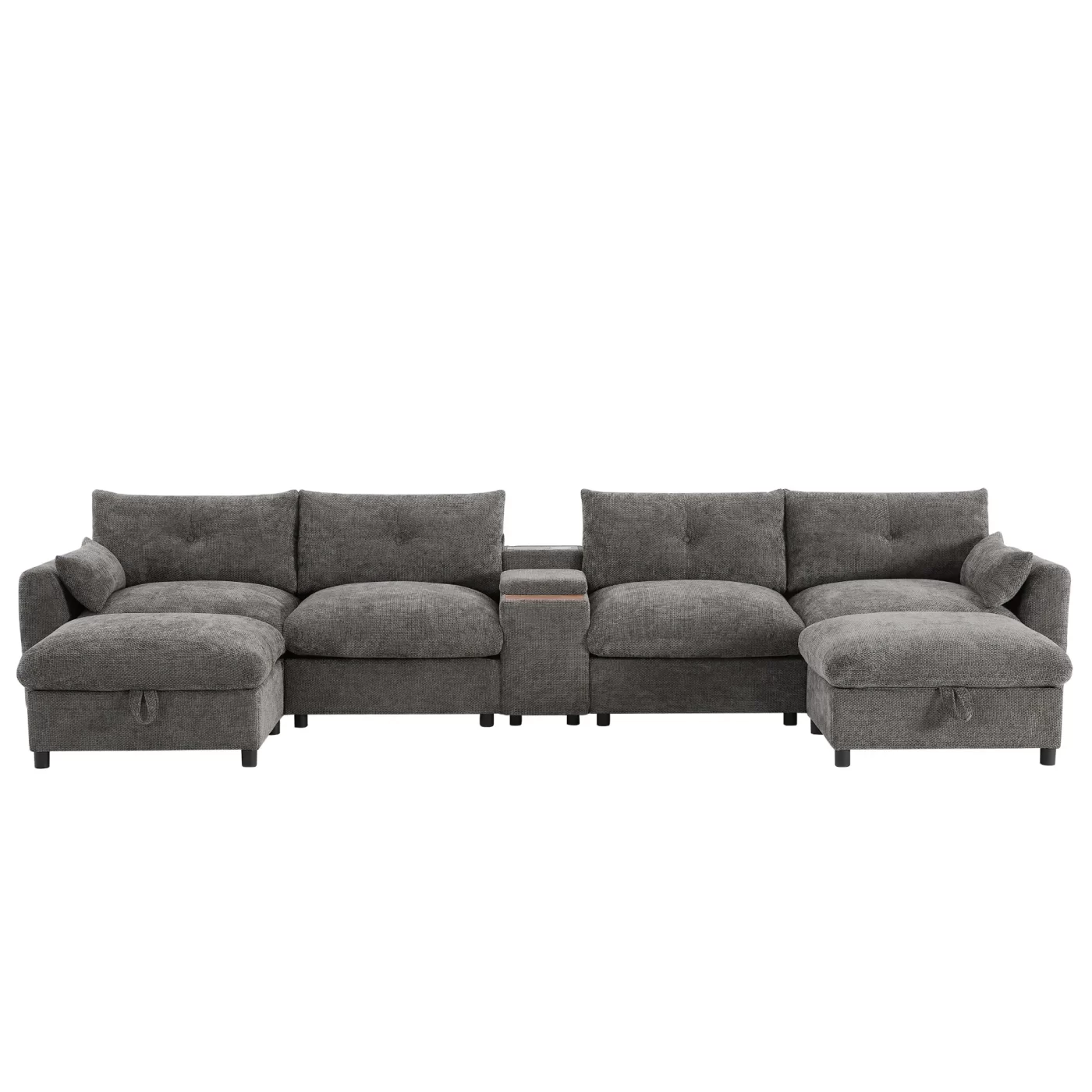 142'' Modular Sectional Sofa with Movable Storage Ottoman and Console,Cup Holder,Wide Seat,6 Seat U Shaped Couch,Oversized Chenille Sofa with USB Charger for Living Room,Apartment,2 Colors