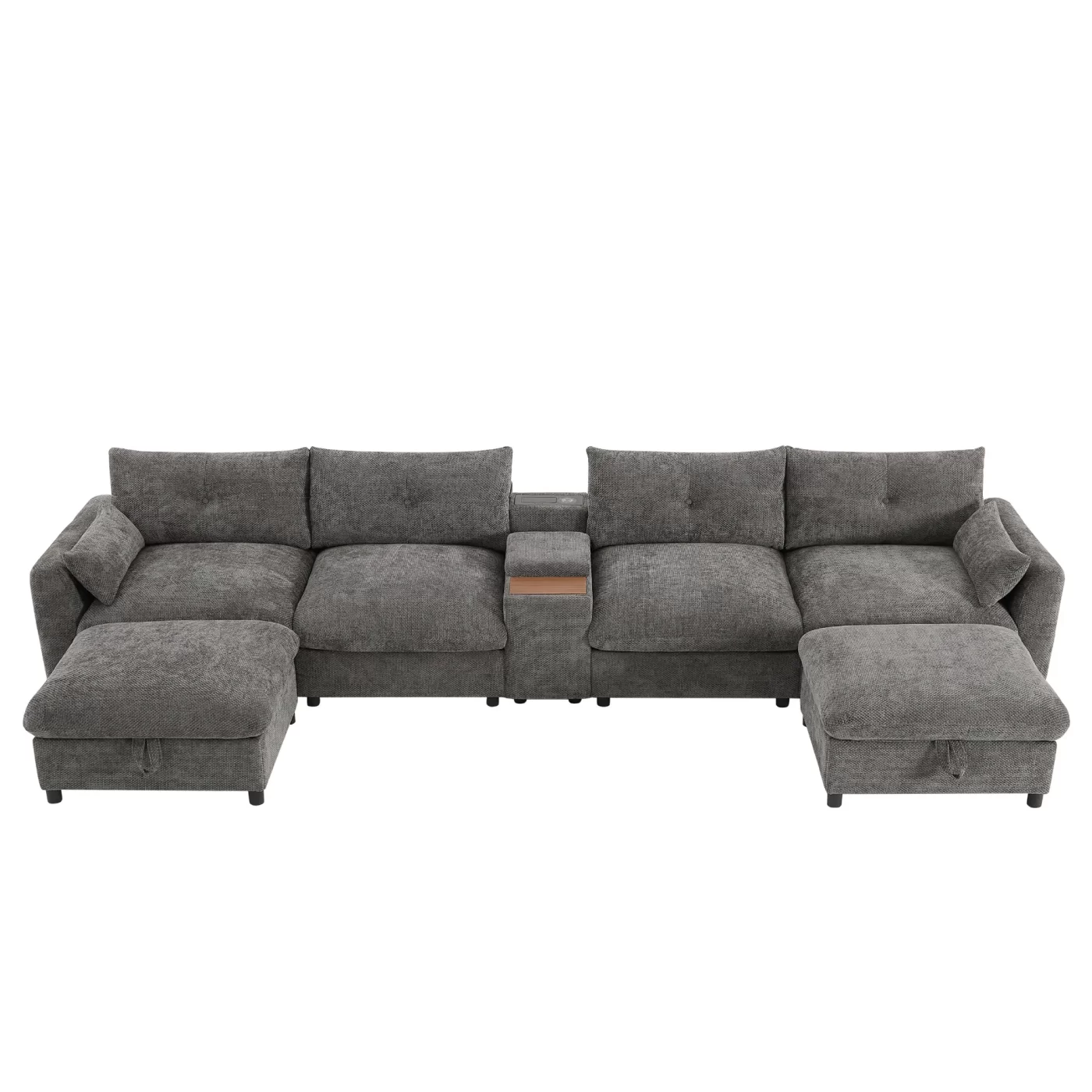 142'' Modular Sectional Sofa with Movable Storage Ottoman and Console,Cup Holder,Wide Seat,6 Seat U Shaped Couch,Oversized Chenille Sofa with USB Charger for Living Room,Apartment,2 Colors