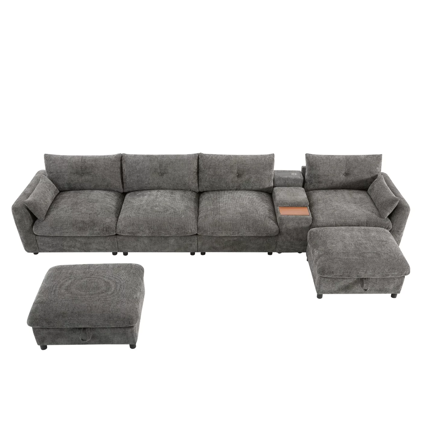 142'' Modular Sectional Sofa with Movable Storage Ottoman and Console,Cup Holder,Wide Seat,6 Seat U Shaped Couch,Oversized Chenille Sofa with USB Charger for Living Room,Apartment,2 Colors