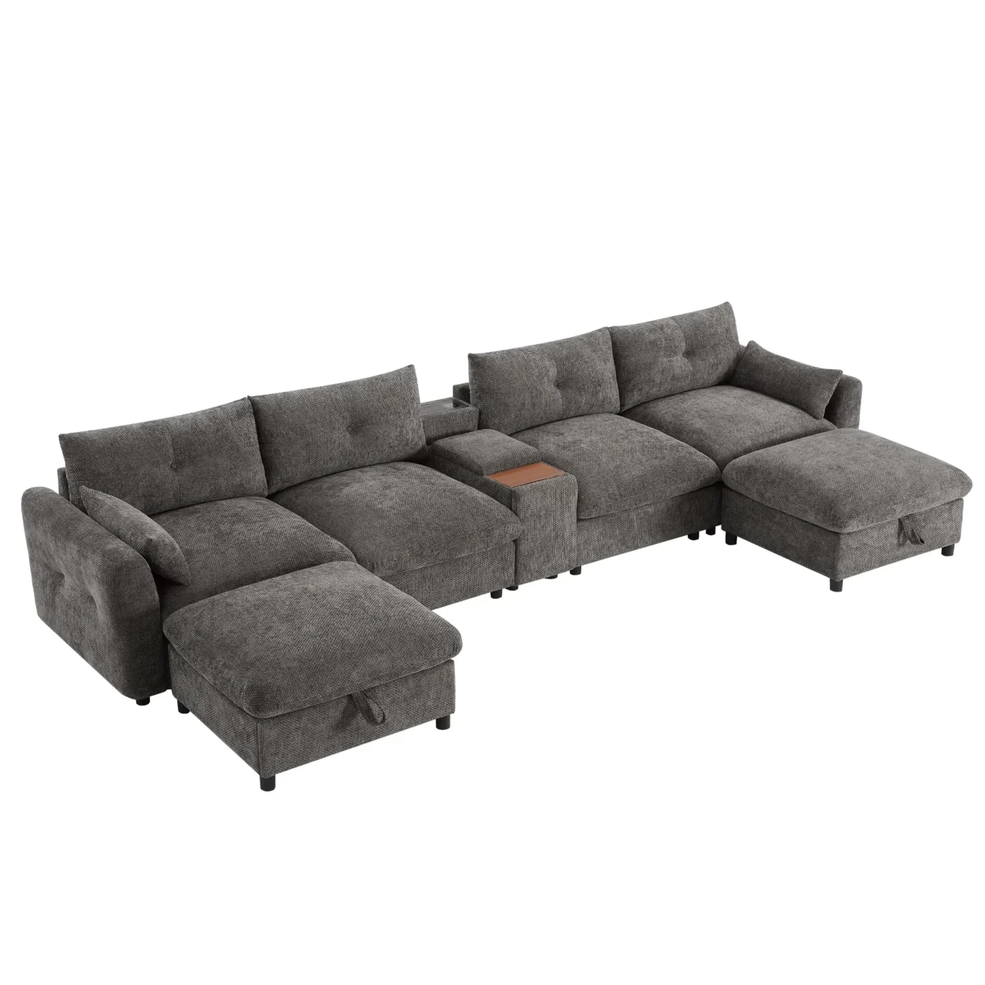 142'' Modular Sectional Sofa with Movable Storage Ottoman and Console,Cup Holder,Wide Seat,6 Seat U Shaped Couch,Oversized Chenille Sofa with USB Charger for Living Room,Apartment,2 Colors