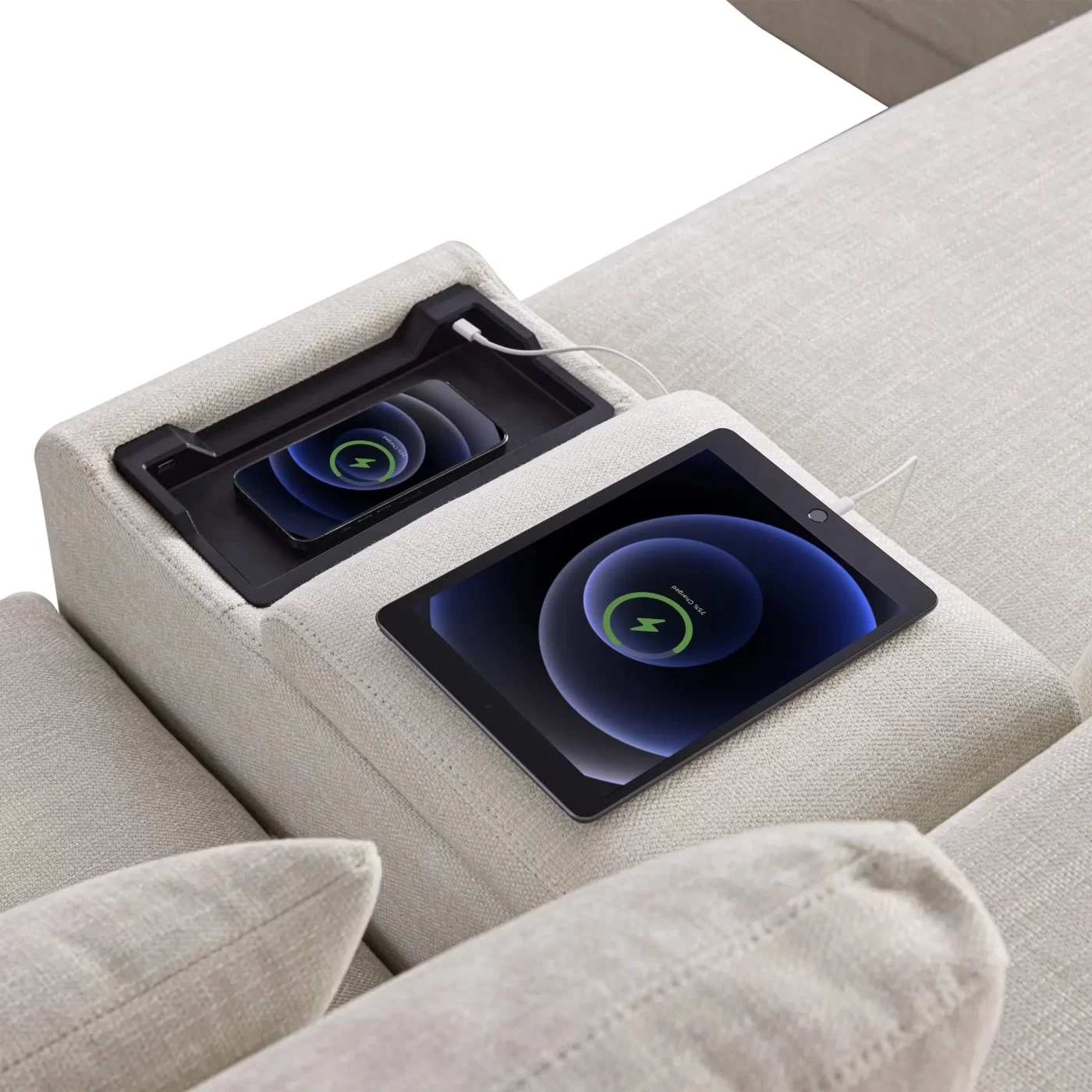 124'' Modular Sectional Sofa with Storage Console and Movable Ottoman,33'' Wide Seat,4 Seat L Shaped Chenille Couch,Reversible Comfy Sofa with USB Charger for Living Room,Apartment,2 Colors